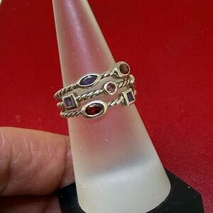 David Yurman Sterling Silver 925 Multi Gemstone 3 Row Berry Confetti Ring Sz 7.5
